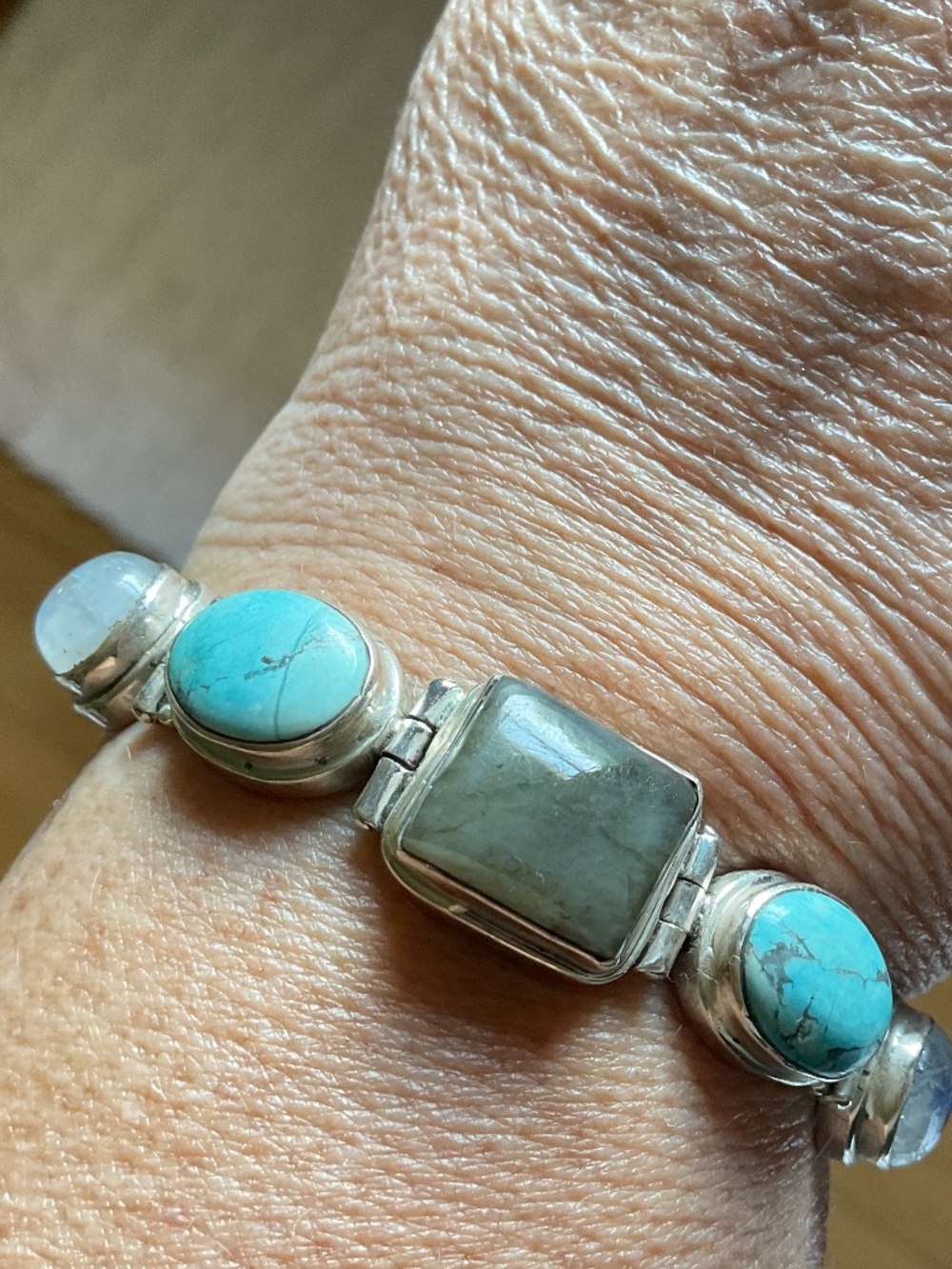 NWOT Sterling Silver 925 Turquoise Labradorite Moon Stone Bracelet - Picture 2 of 15
